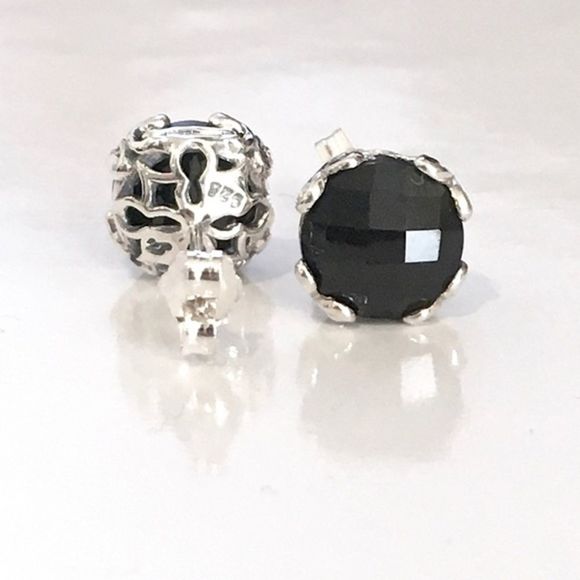 SAMUEL B. Sterling Silver 925 Round Cut Black Spinel Faceted Stud Earrings - Picture 9 of 10